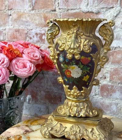 Luksuriøs dekorativ vase med håndmalede blomster - Second Empire (Neo-Barok) stil