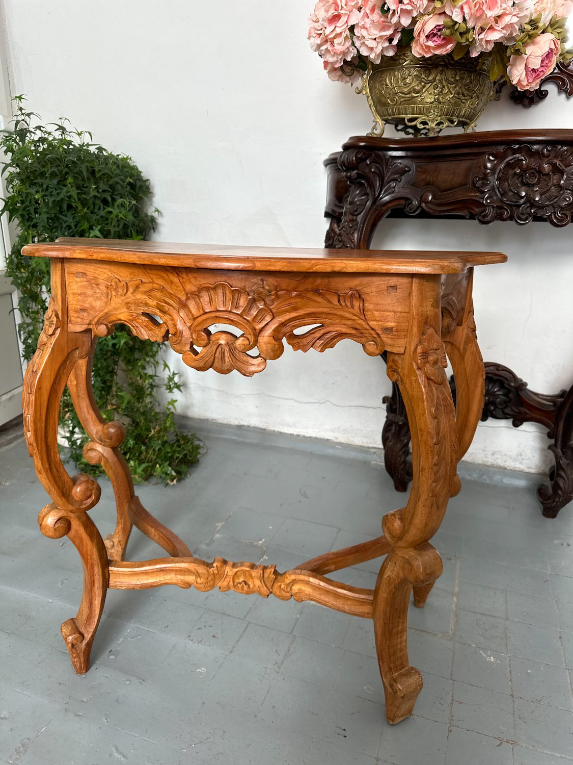 IMG_2343 Antique hand-carved wooden console table in Louis XV style