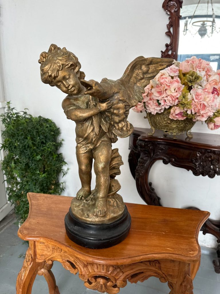 Putto med svane - Vinget barnefigur, Belle Époque, Frankrig, ca. 1890-1910