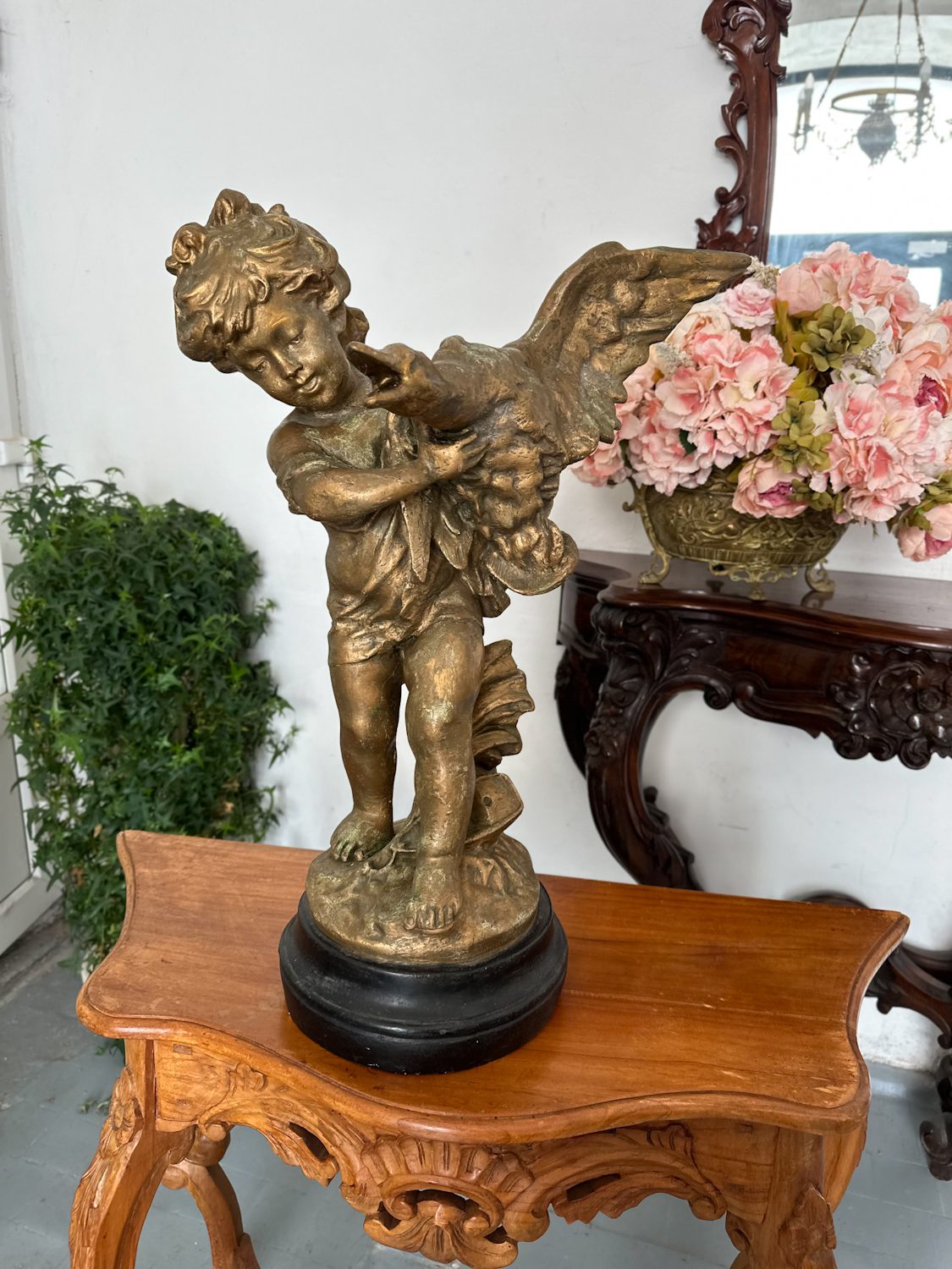 Putto ar Gulbi — Spārnota Bērna Figūra, Skaistais laikmets, Francija, ap 1890–1910 (4672) - Image 1
