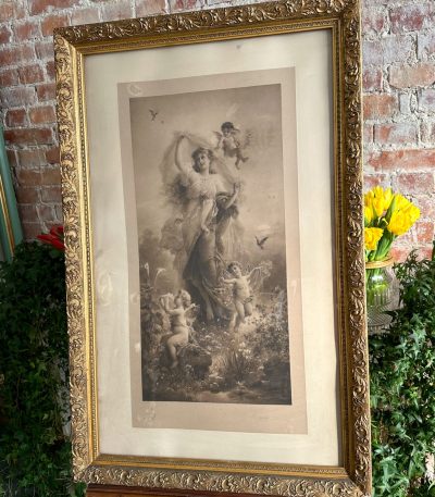 large antique allegorical print morgen by hans zatzka in gold frame