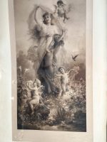 Monumentāls Antīks Mākslas Prints "Morgen" Krāšņā Zelta Rāmī (large antique allegorical print) — Akadēmiskā un simbolisma žanrā, (3857) - Image 7