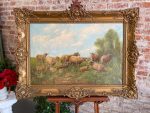 Iespaidīga antīka eļļas glezna "Aitas ganībās" greznā zelta krāsas rāmī — Paul Schouten (1860–1938) (Antique Large Oil on Canvas Painting "Sheep in Pasture") (3290) - Image 2