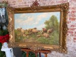 Iespaidīga antīka eļļas glezna "Aitas ganībās" greznā zelta krāsas rāmī — Paul Schouten (1860–1938) (Antique Large Oil on Canvas Painting "Sheep in Pasture") (3290) - Image 3