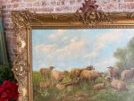 Iespaidīga antīka eļļas glezna "Aitas ganībās" greznā zelta krāsas rāmī — Paul Schouten (1860–1938) (Antique Large Oil on Canvas Painting "Sheep in Pasture") (3290) - Image 5
