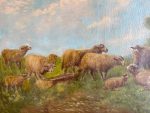 Iespaidīga antīka eļļas glezna "Aitas ganībās" greznā zelta krāsas rāmī — Paul Schouten (1860–1938) (Antique Large Oil on Canvas Painting "Sheep in Pasture") (3290) - Image 11