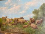 Iespaidīga antīka eļļas glezna "Aitas ganībās" greznā zelta krāsas rāmī — Paul Schouten (1860–1938) (Antique Large Oil on Canvas Painting "Sheep in Pasture") (3290) - Image 7