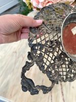 Antīks apsudrabots galda trauks ar rokturiem un gravējumu — neorokoko stilā (antique silver-plated openwork basket tray) Ļoti Viegla Pēc Svara (4654) - Image 8