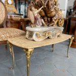 Bronze Bord med Hoveder, Marmorplade, Meget Tungt (3461)