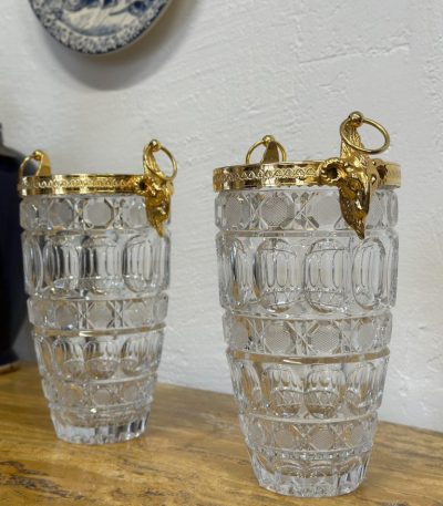 Beautiful crystal empire vase with golden ram heads