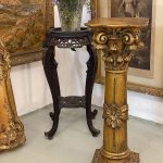 Gilt corinthian column wooden pedestal with carved capital and fluted shaft