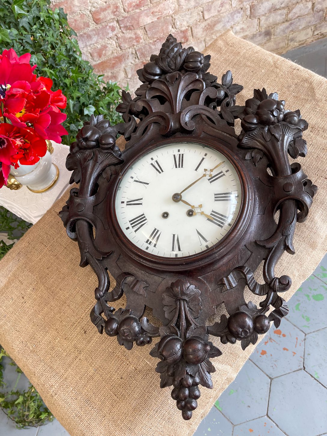 IMG_3214 antique wall clock with wood carvings