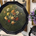 framed oil painting roses still life black octagonal frame