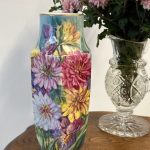 Beautiful hand painted limoges vase with vibrant asters and gold rim