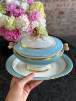 porcelāna terīne ar vāku, maza izmēra, baltā/gaiši zilā/zelta krāsā (7253) - Image 2