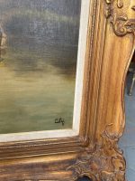 Lielformāta eļļas glezna "Upes ainava" zeltītā rāmī (Large-format oil painting "River Landscape" in a gilded frame) (5997) - Image 18