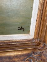 Lielformāta eļļas glezna "Upes ainava" zeltītā rāmī (Large-format oil painting "River Landscape" in a gilded frame) (5997) - Image 5