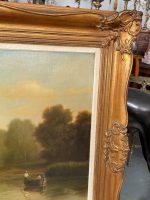 Lielformāta eļļas glezna "Upes ainava" zeltītā rāmī (Large-format oil painting "River Landscape" in a gilded frame) (5997) - Image 13