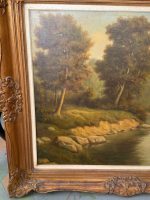 Lielformāta eļļas glezna "Upes ainava" zeltītā rāmī (Large-format oil painting "River Landscape" in a gilded frame) (5997) - Image 6