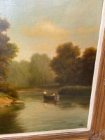 Lielformāta eļļas glezna "Upes ainava" zeltītā rāmī (Large-format oil painting "River Landscape" in a gilded frame) (5997) - Image 8