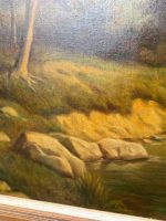 Lielformāta eļļas glezna "Upes ainava" zeltītā rāmī (Large-format oil painting "River Landscape" in a gilded frame) (5997) - Image 11