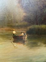 Lielformāta eļļas glezna "Upes ainava" zeltītā rāmī (Large-format oil painting "River Landscape" in a gilded frame) (5997) - Image 10