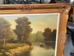 Lielformāta eļļas glezna "Upes ainava" zeltītā rāmī (Large-format oil painting "River Landscape" in a gilded frame) (5997) - Image 4