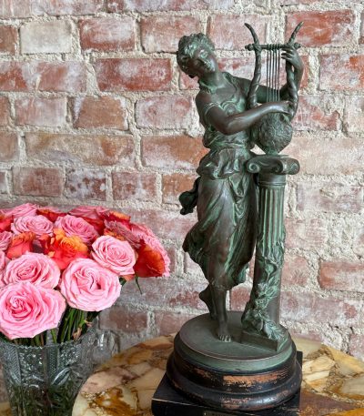 “Musik” – bronzeskulptur, Mathurin Moreau, Frankrig, 1880-1900 (5366)