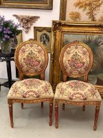 Grezni zeltīti salona krēsli ar pastorālu gobelēna apdari — Luija XVI stilā, (Antique gilded chairs with pastoral tapestry) (6178) - Image 2
