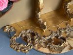 Zeltīta Koka Sienas Konsole ar Bronzas Rocaille Ornamentu — Louis XV Rococo, Francija/Itālija, 19.gs. (5384) - Image 16