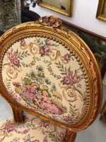 Grezni zeltīti salona krēsli ar pastorālu gobelēna apdari — Luija XVI stilā, (Antique gilded chairs with pastoral tapestry) (6178) - Image 15