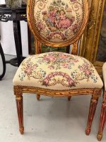 Grezni zeltīti salona krēsli ar pastorālu gobelēna apdari — Luija XVI stilā, (Antique gilded chairs with pastoral tapestry) (6178) - Image 8