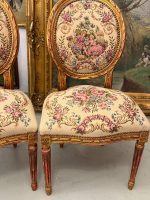 Grezni zeltīti salona krēsli ar pastorālu gobelēna apdari — Luija XVI stilā, (Antique gilded chairs with pastoral tapestry) (6178) - Image 7
