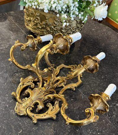 Stor tung bronzewæglampe med 5 pærer (7108)