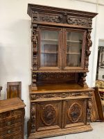 Monumentāla Neorenesanses ozolkoka bufete-vitrīna ar bruņiniekiem, Neorennesanse, Francija, 19.gs (Monumental oak buffet-vitrine with knight figures) (3274) - Image 3