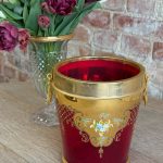 Murano glass champagne cooler in deep red with elaborate gold gilding and floral enamel motifs