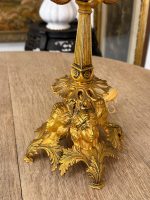 Grezna maza jūgendstila galda lampa ar sieviešu figūrām un slīpēta stikla kupolu, (Antique small Art Nouveau brass table lamp) (6051) - Image 8