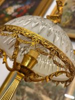 Grezna maza jūgendstila galda lampa ar sieviešu figūrām un slīpēta stikla kupolu, (Antique small Art Nouveau brass table lamp) (6051) - Image 14