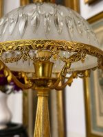 Grezna maza jūgendstila galda lampa ar sieviešu figūrām un slīpēta stikla kupolu, (Antique small Art Nouveau brass table lamp) (6051) - Image 13
