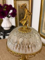 Grezna maza jūgendstila galda lampa ar sieviešu figūrām un slīpēta stikla kupolu, (Antique small Art Nouveau brass table lamp) (6051) - Image 11