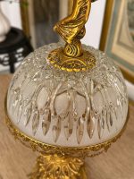 Grezna maza jūgendstila galda lampa ar sieviešu figūrām un slīpēta stikla kupolu, (Antique small Art Nouveau brass table lamp) (6051) - Image 7