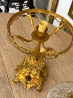 Grezna maza jūgendstila galda lampa ar sieviešu figūrām un slīpēta stikla kupolu, (Antique small Art Nouveau brass table lamp) (6051) - Image 20