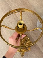 Grezna maza jūgendstila galda lampa ar sieviešu figūrām un slīpēta stikla kupolu, (Antique small Art Nouveau brass table lamp) (6051) - Image 17