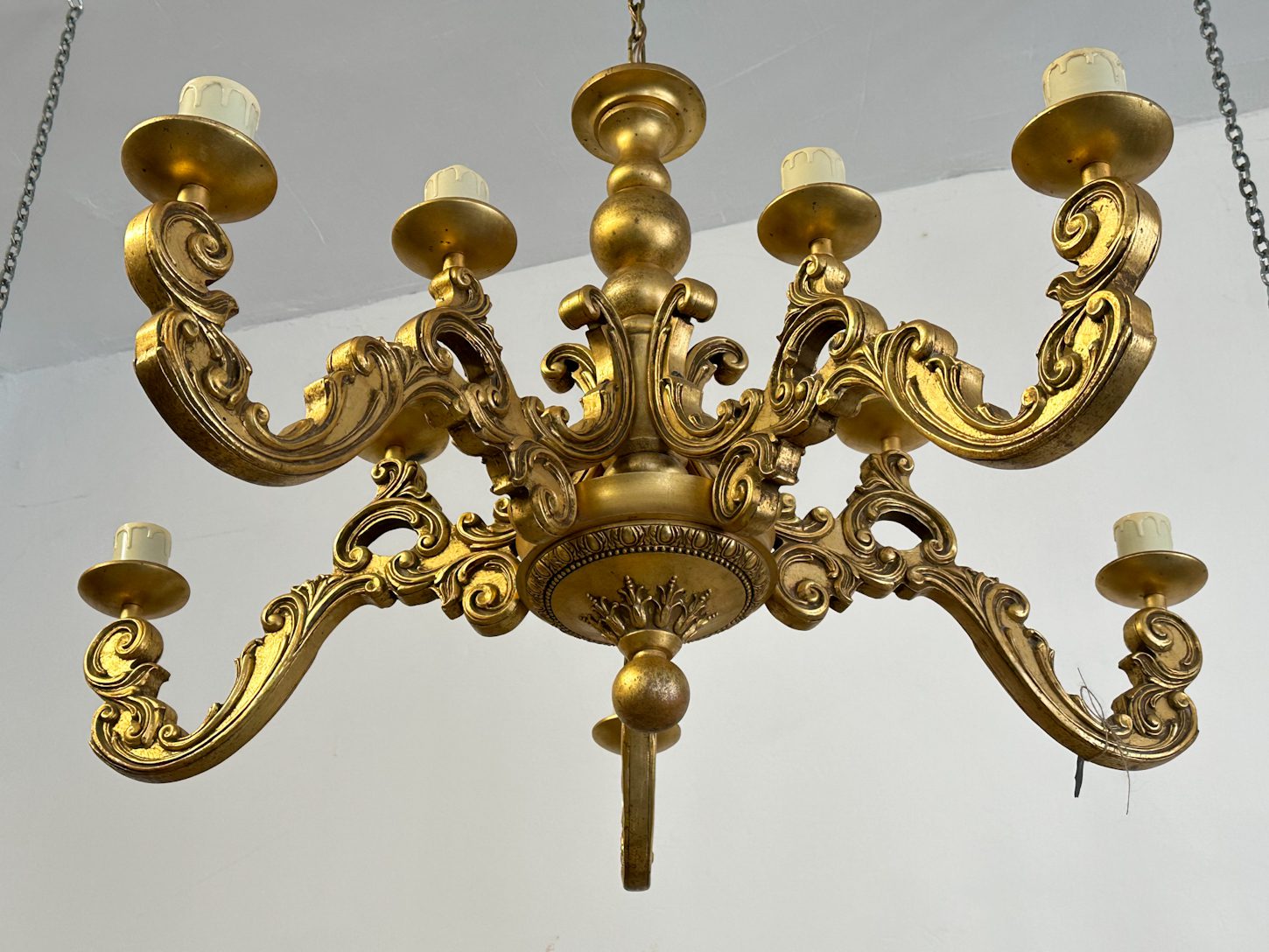 Griestu Liela izmēra koka lampa, 10 spuldzes, smaga (3916) - Image 1