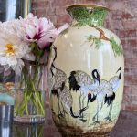 hand-painted limoges porcelain vase with cranes and pine branches in japonism style