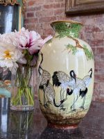hand-painted limoges porcelain vase with cranes and pine branches in japonism style