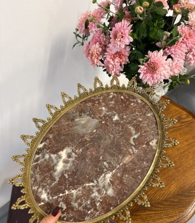Antik marmor bakke med messingkant - Louis XVI stil, tung (5048)