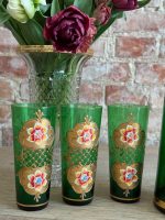 Itālijas Murano Stikla Komplekts ar Ziedu Motīviem -Sulas Krūze ar 6gab Lielām Sulas Glāzem (5597) - Image 8
