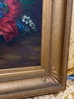 Grezna holandiešu stila klusā daba "Ziedi vāzē" greznā zeltītā rāmī — parakstīta, 1974. gads, (Antique style floral still life oil painting in ornate gilded frame) (5365) - Image 11