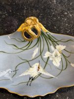 Porcelāna šķīvis ar stārķiem un zelta rokturi — Jūgendstilā (Limoges Porcelain Stork Dish in Art Nouveau Style) (7057) - Image 6